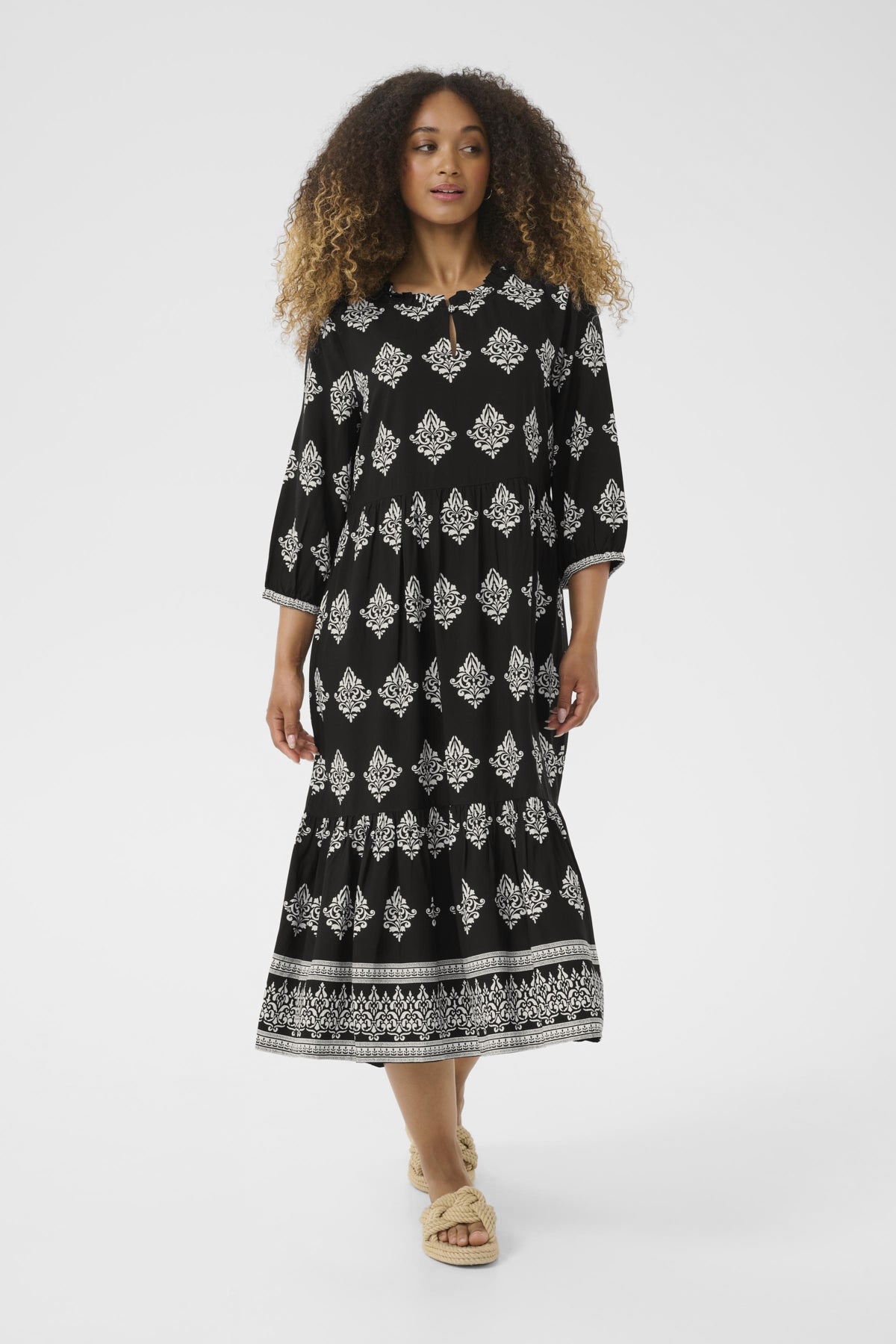 CRTiah Flounce Dress Black Damask Pattern - 10606285