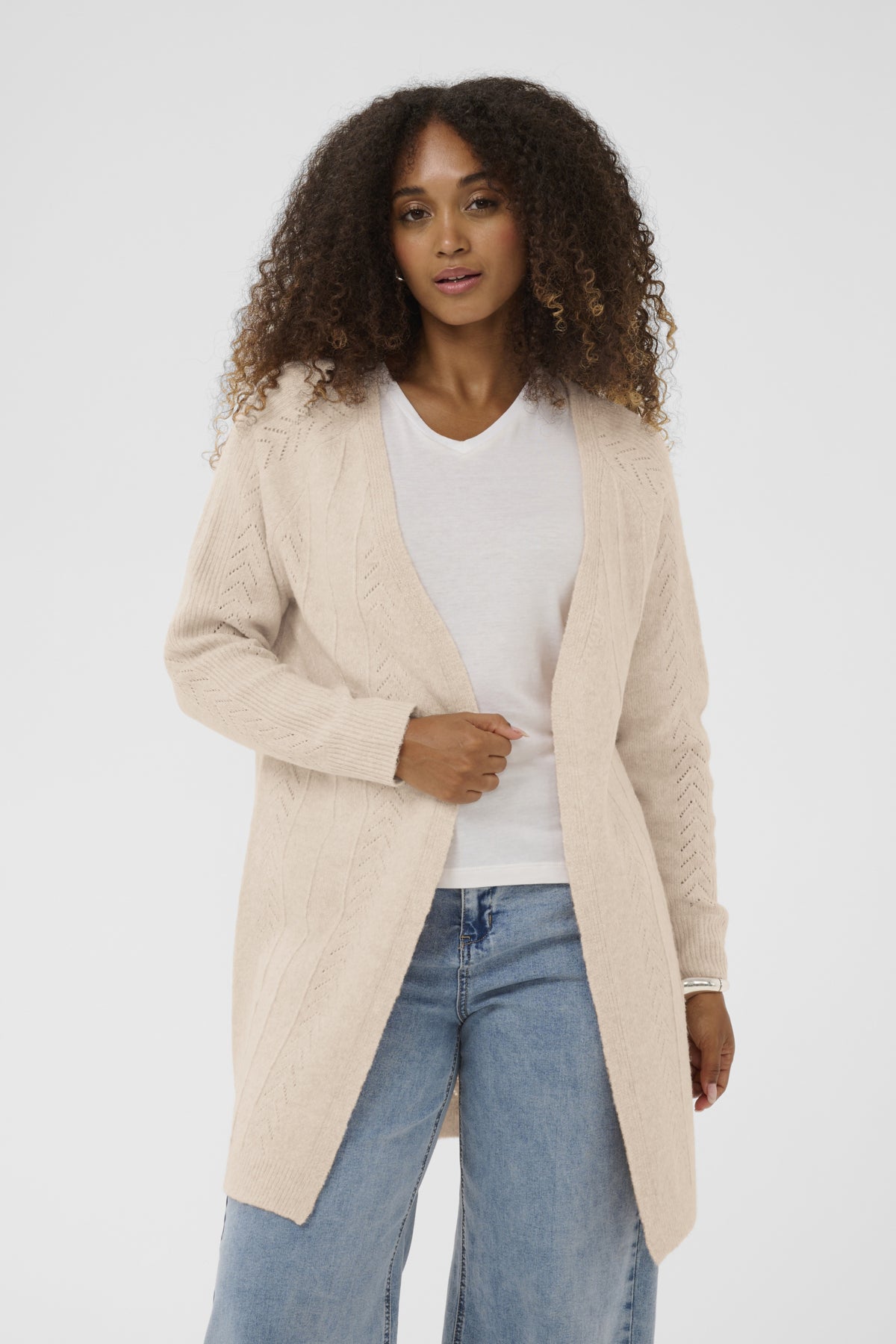 CRHoliday Long Knit Cardigan Oat melange - 100232 - 10612386