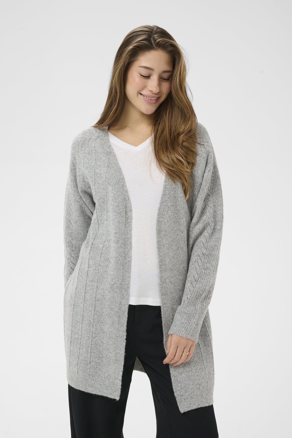 CRHoliday Long Knit Cardigan Light Grey Melange - 100827 - 10612386