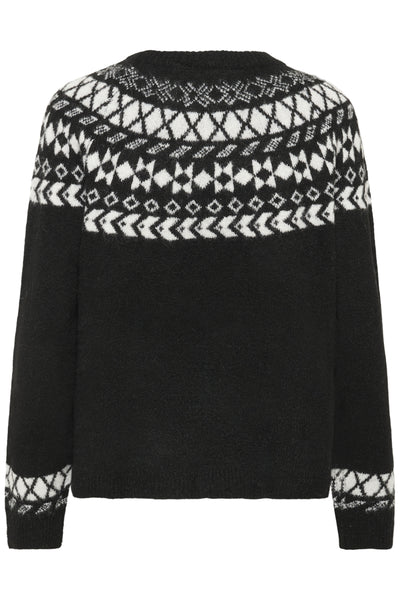 CRCherrie Knit Pullover Pitch Black w. White Jaquard - - 10612842 Thumbnail