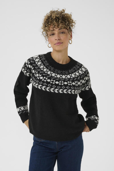 CRCherrie Knit Pullover Pitch Black w. White Jaquard - - 10612842 Thumbnail