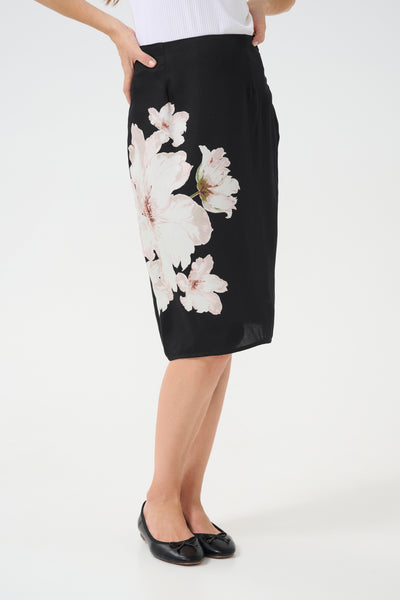 CRAqurella skirt Black with large flower - 10613493 Thumbnail