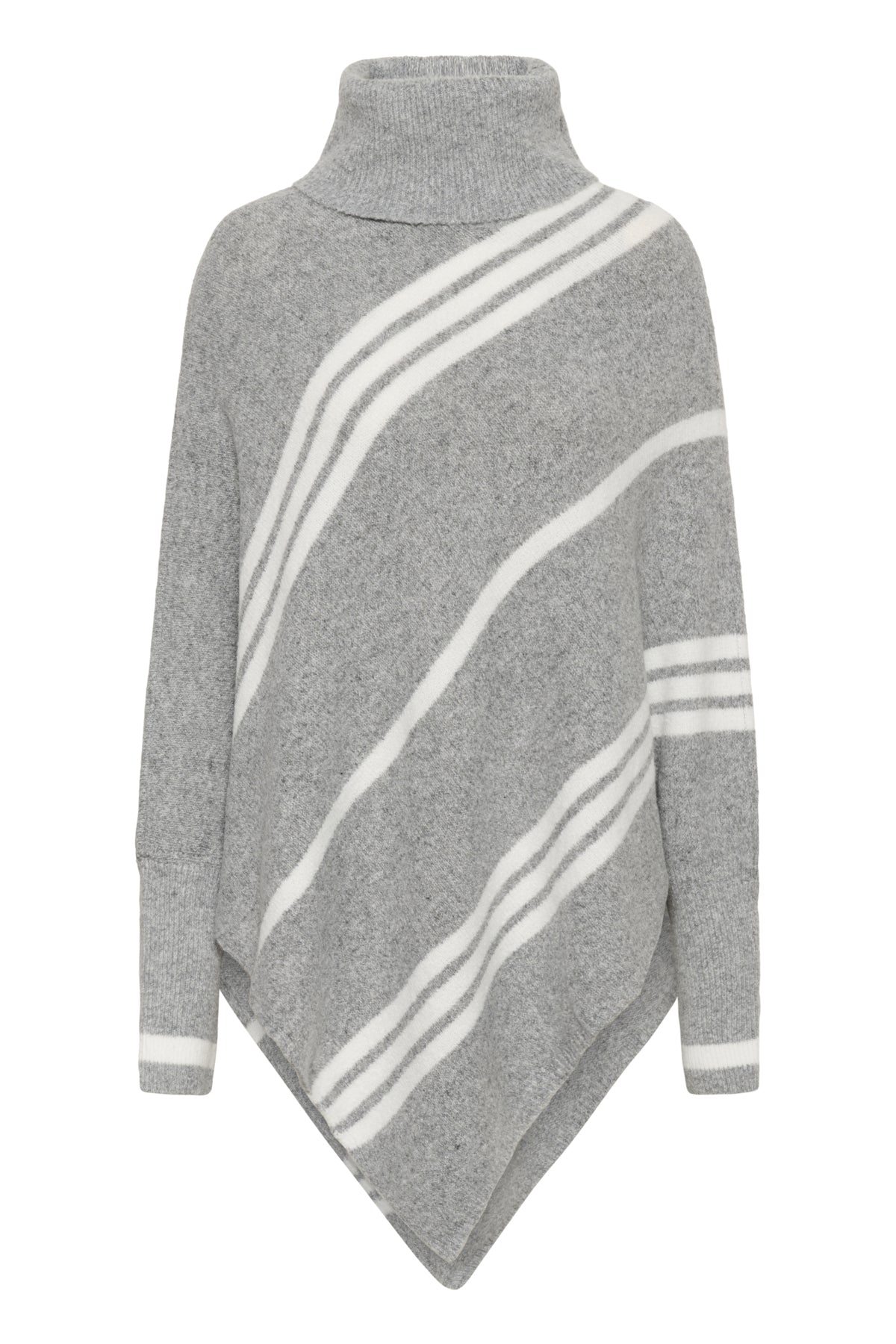 CRKuma Turtelneck Poncho Grey Melange White Stripe - 10 - 10613574