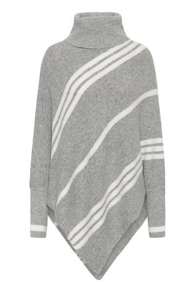 CRKuma Turtelneck Poncho Grey Melange White Stripe - 10 - 10613574 Thumbnail