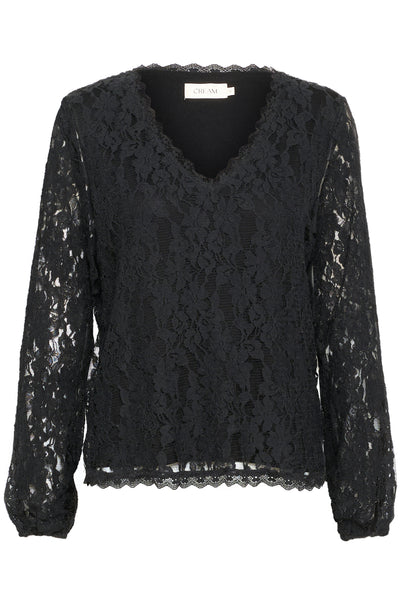 CRKit V-Neck Lace Blouse Pitch Black - 10614067 Thumbnail