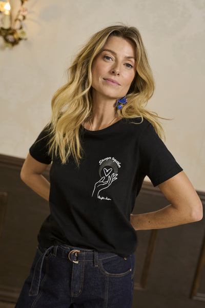 CRUmra T-Shirt Black w. white Heart Hand - 10614116 Thumbnail