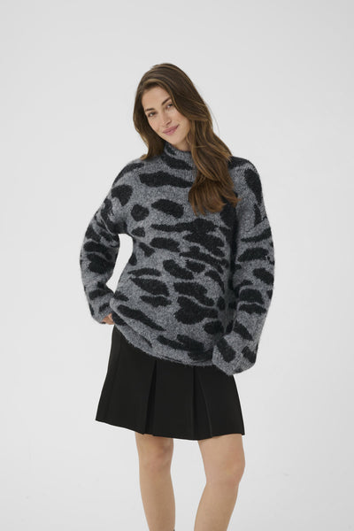 CRElmas pullover Greymelange and black animal - 10614246 Thumbnail