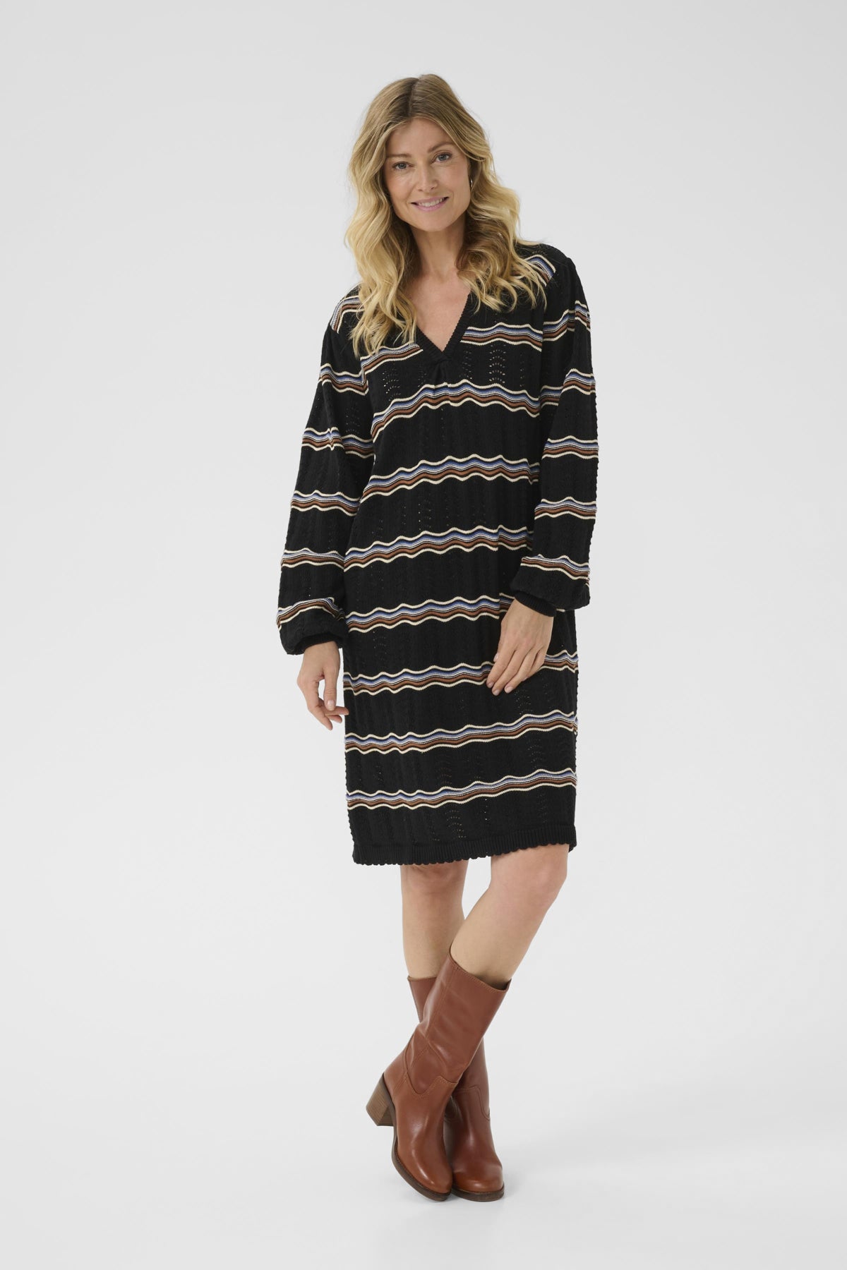 CRWavy Knit Dress Black wavy stripe - 10614301