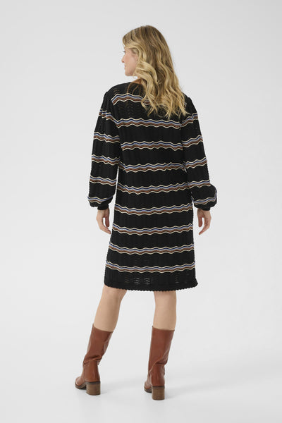 CRWavy Knit Dress Black wavy stripe - 10614301 Thumbnail