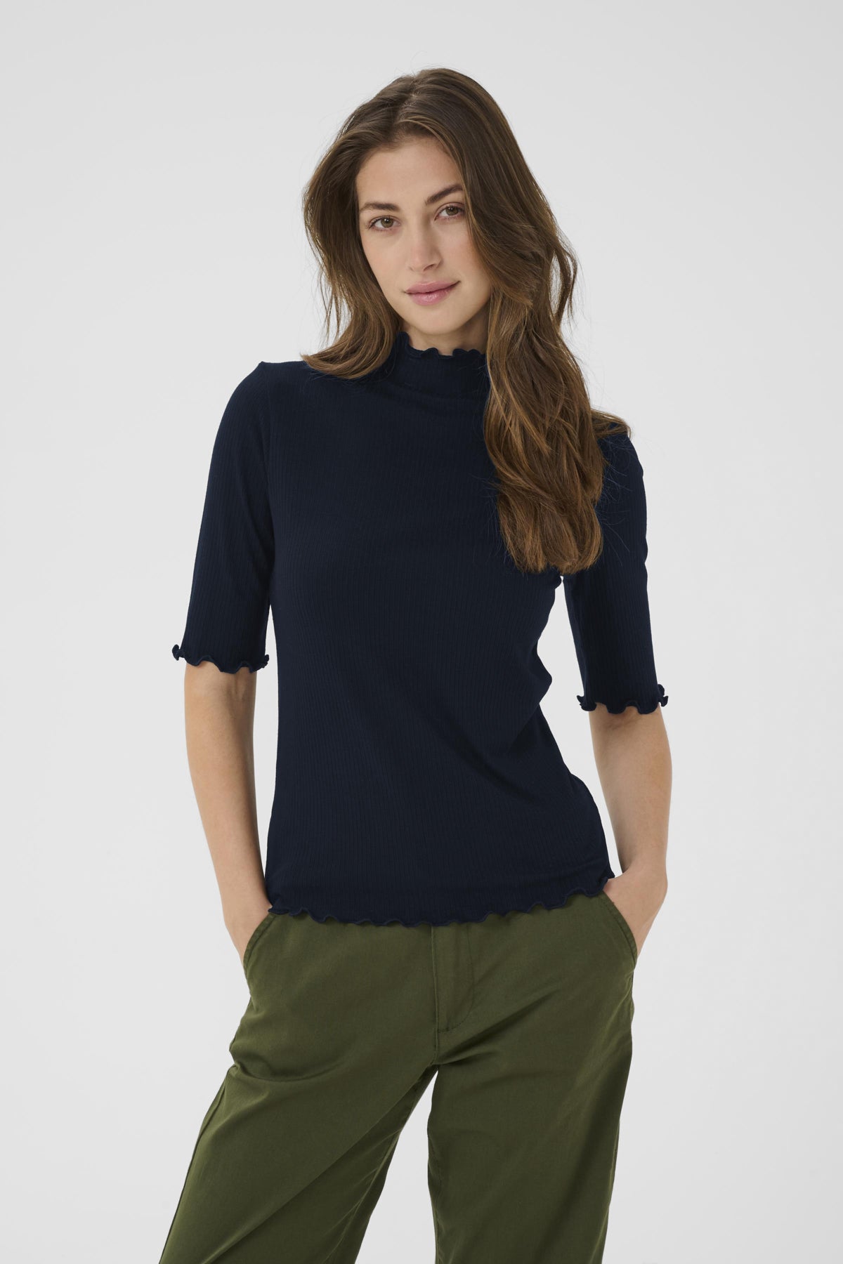 CRRibba turtle neck Tshirt Pitch Black - 10614355