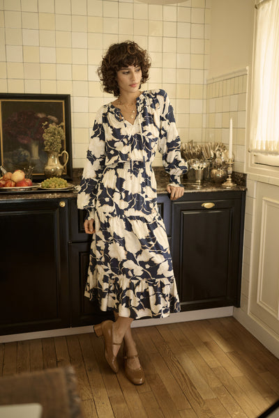 CRLucca Long Dress Navy Flower Print - 109028 - 10614834 Thumbnail