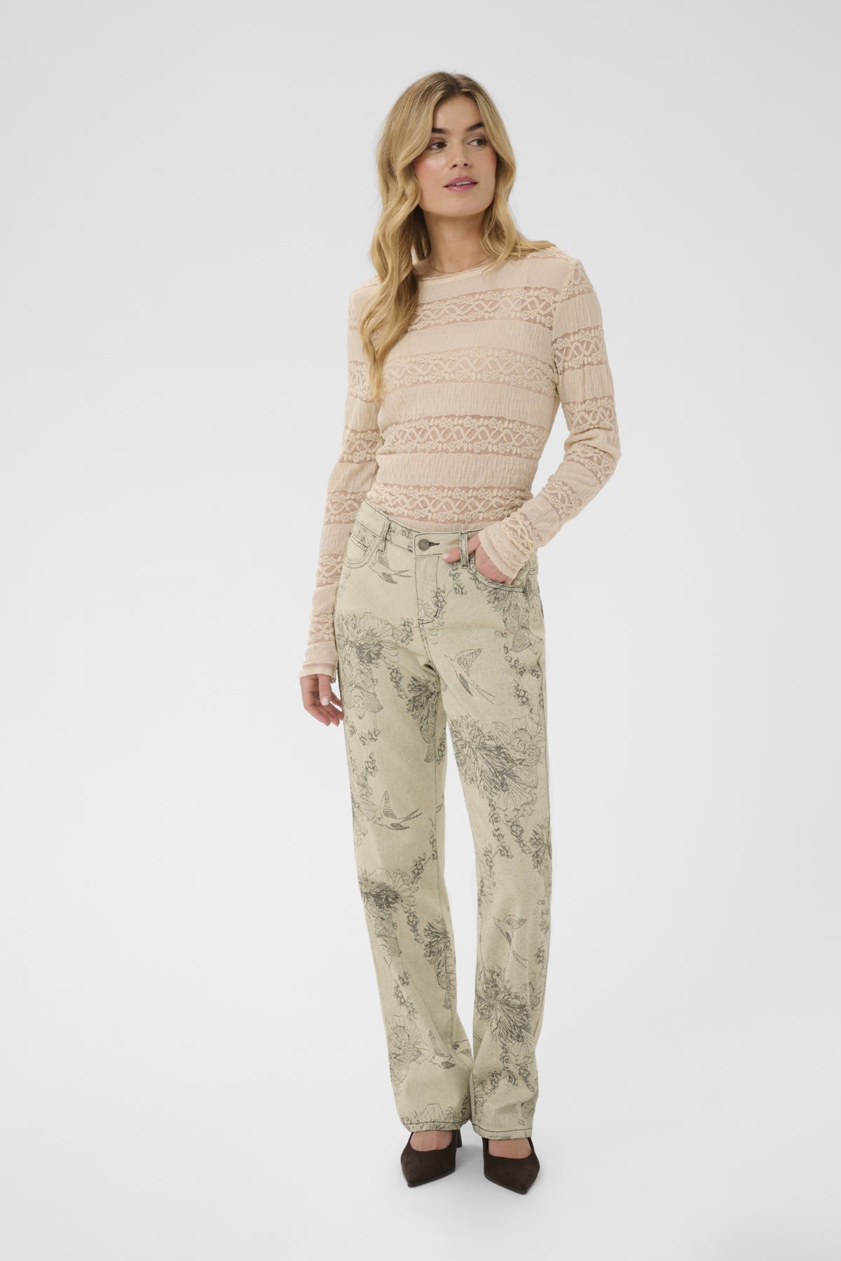 CRVatta Jacquard Pant Ecru Flower Jacquard - 109544 - 10615126