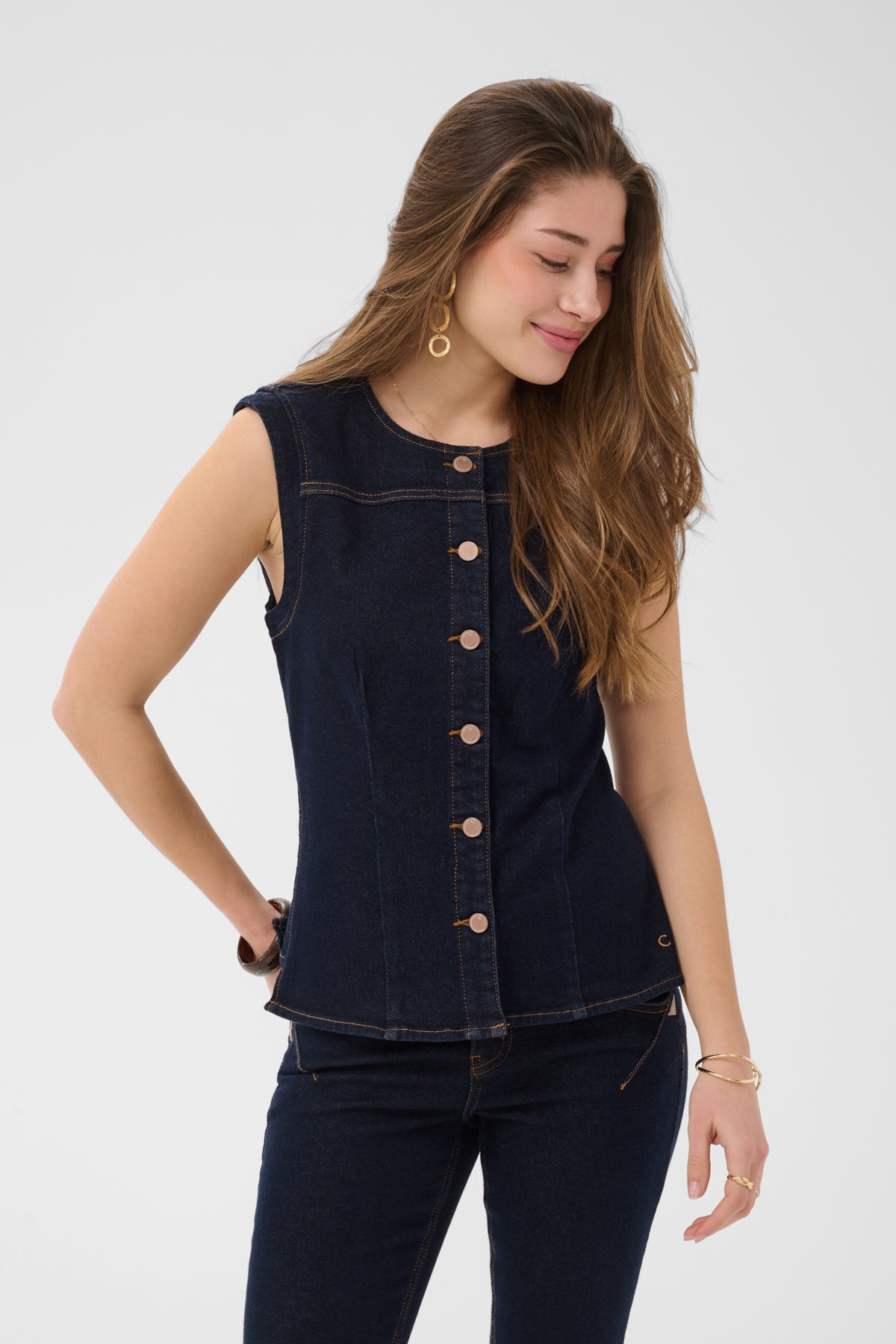 CRDamy Denim Waistcoat Cape Breton Rinse Blue Denim - - 10615211