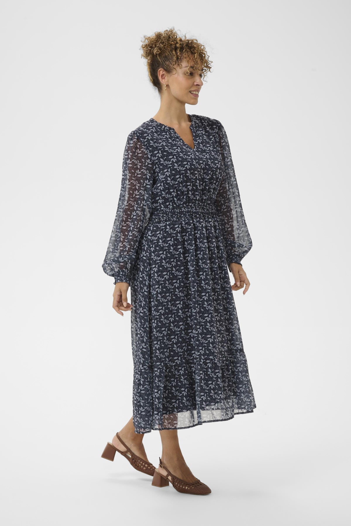 CRYuna Midi Dress Black Neutral Leaf - 109585 - 10615248