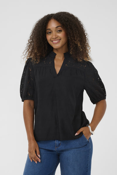 CRLiselin Short Sleeve Lace Bl Pitch Black - 100120 - 10615281 Thumbnail