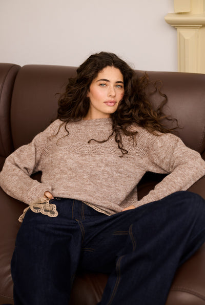 CRJunah Pointelle Pullover Dark Oat Melange - 109936 - 10615297 Thumbnail