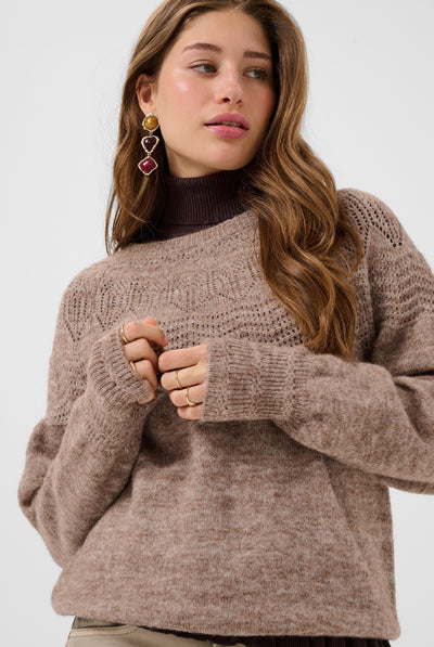 CRJunah Pointelle Pullover Dark Oat Melange - 109936 - 10615297 Thumbnail