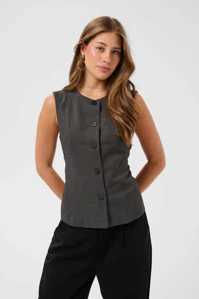 CRLonge Waistcoat Dark Grey Melange - 101156 - 10615345 Thumbnail