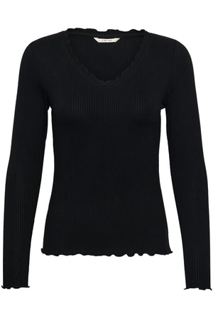 CRRibba LS V-neck Tshirt Pitch Black - 100120 - 10615480