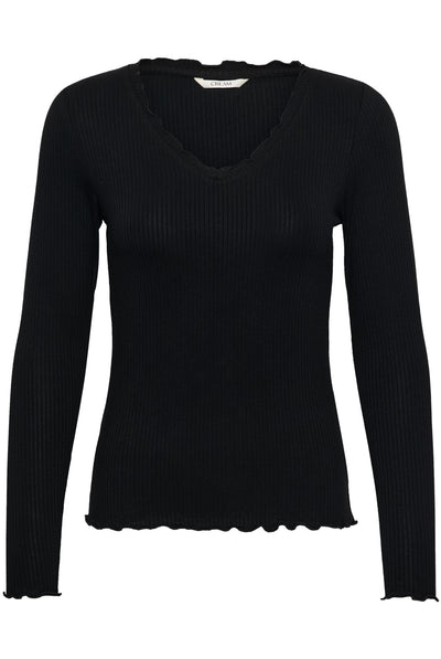 CRRibba LS V-neck Tshirt Pitch Black - 100120 - 10615480 Thumbnail
