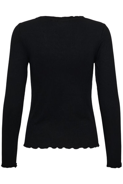 CRRibba LS V-neck Tshirt Pitch Black - 100120 - 10615480 Thumbnail