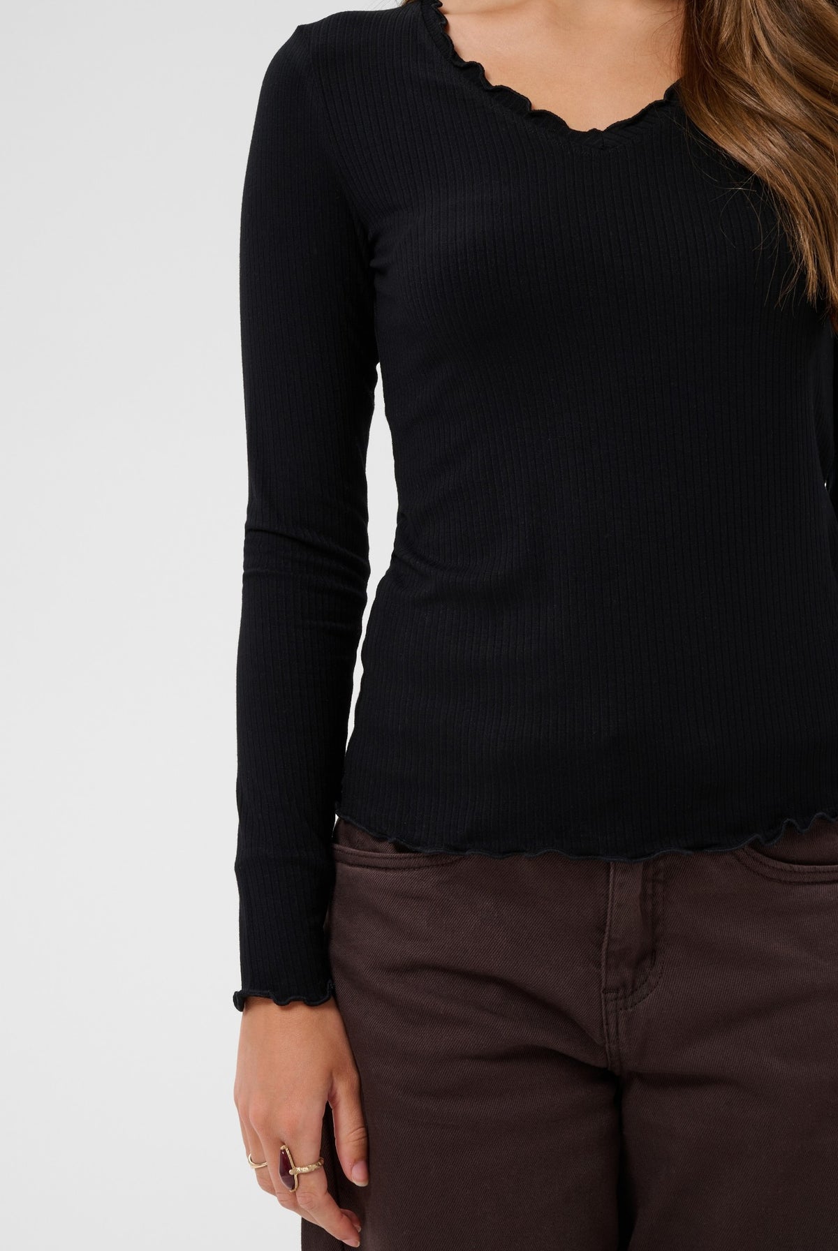 CRRibba LS V-neck Tshirt Pitch Black - 100120 - 10615480