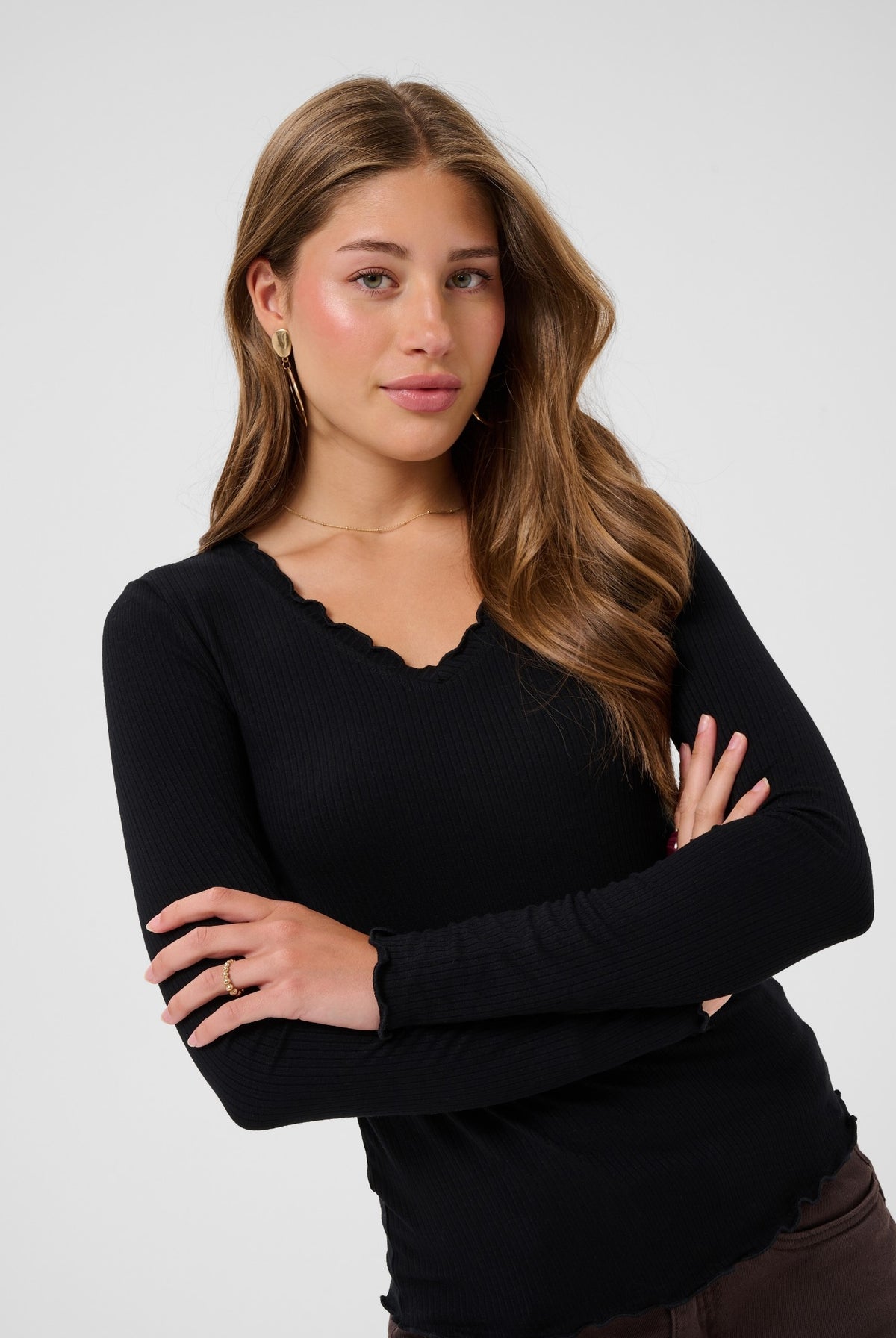 CRRibba LS V-neck Tshirt Pitch Black - 100120 - 10615480