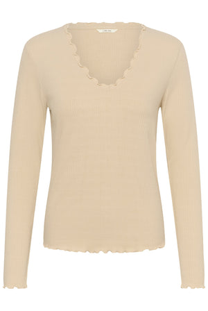 CRRibba LS V-neck Tshirt Oatmeal - 130401 - 10615480