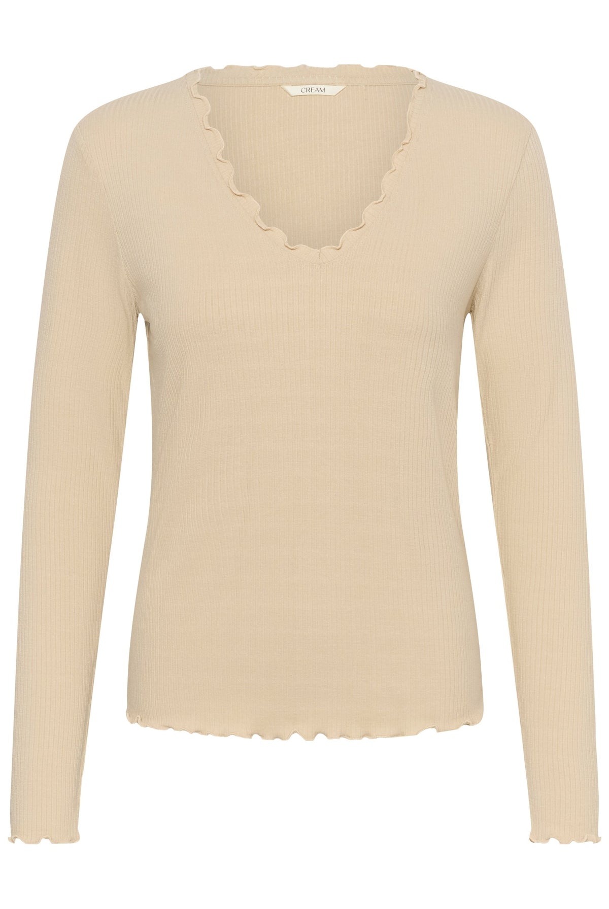CRRibba LS V-neck Tshirt Oatmeal - 130401 - 10615480