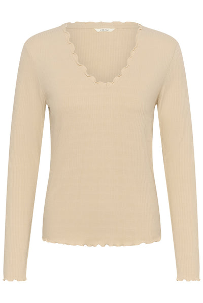 CRRibba LS V-neck Tshirt Oatmeal - 130401 - 10615480 Thumbnail