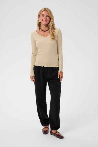 CRRibba LS V-neck Tshirt Oatmeal - 130401 - 10615480 Thumbnail