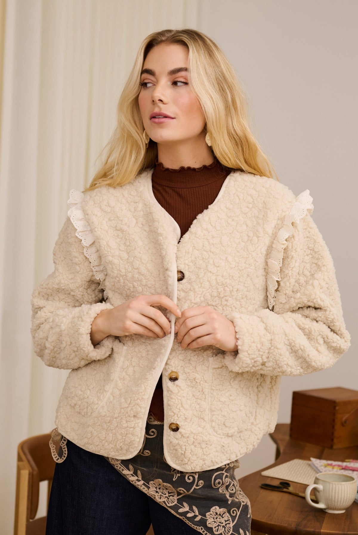 CRRana Lace Teddy Jacket Oatmeal - 130401 - 10615559