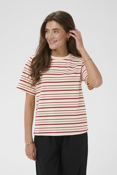 CRLiva T-Shirt White stripe w. Pink/Bordeaux - 10615683 Thumbnail