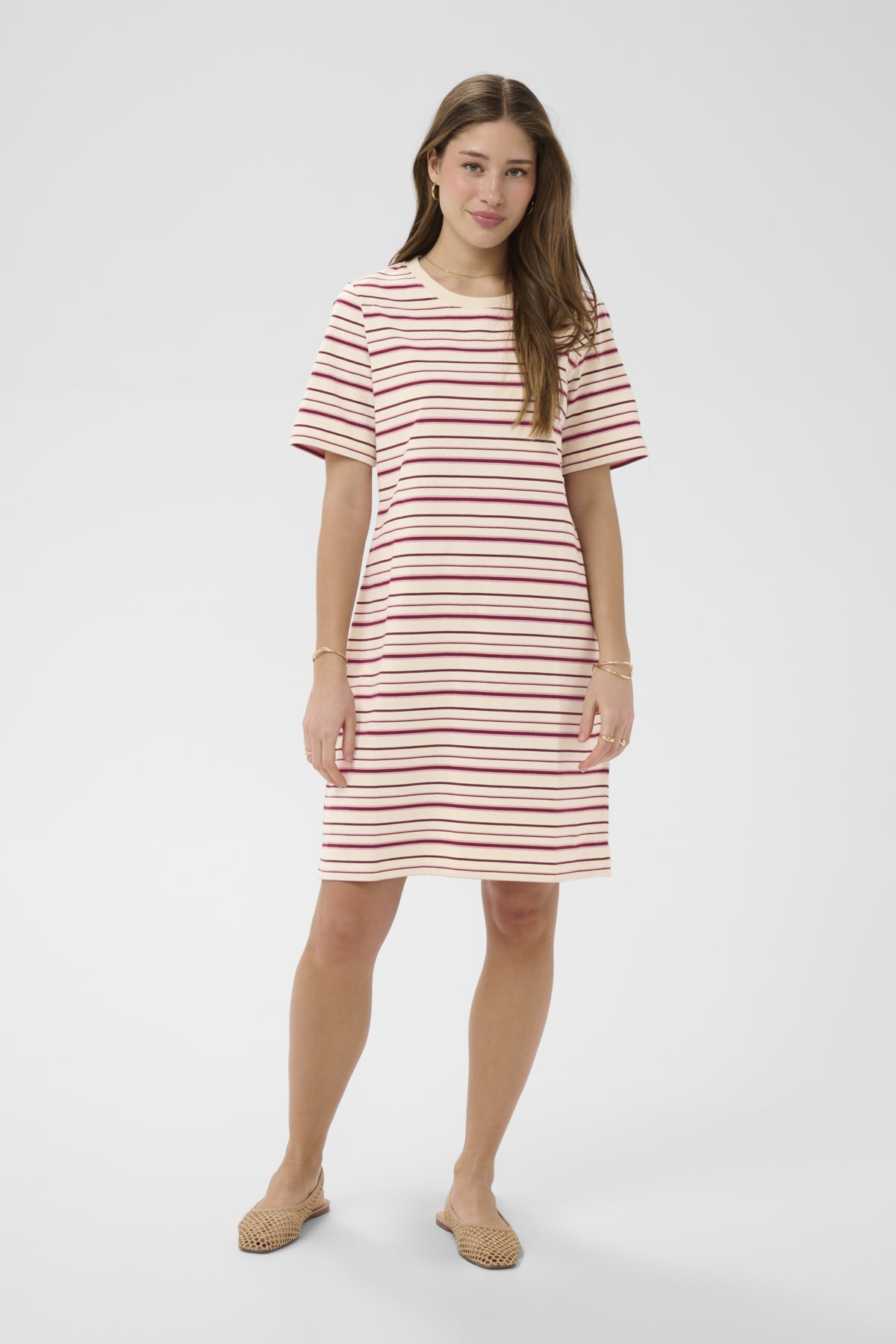 CRLiva T-Shirt Dress White stripe w. Pink/Bordeaux - 10615686