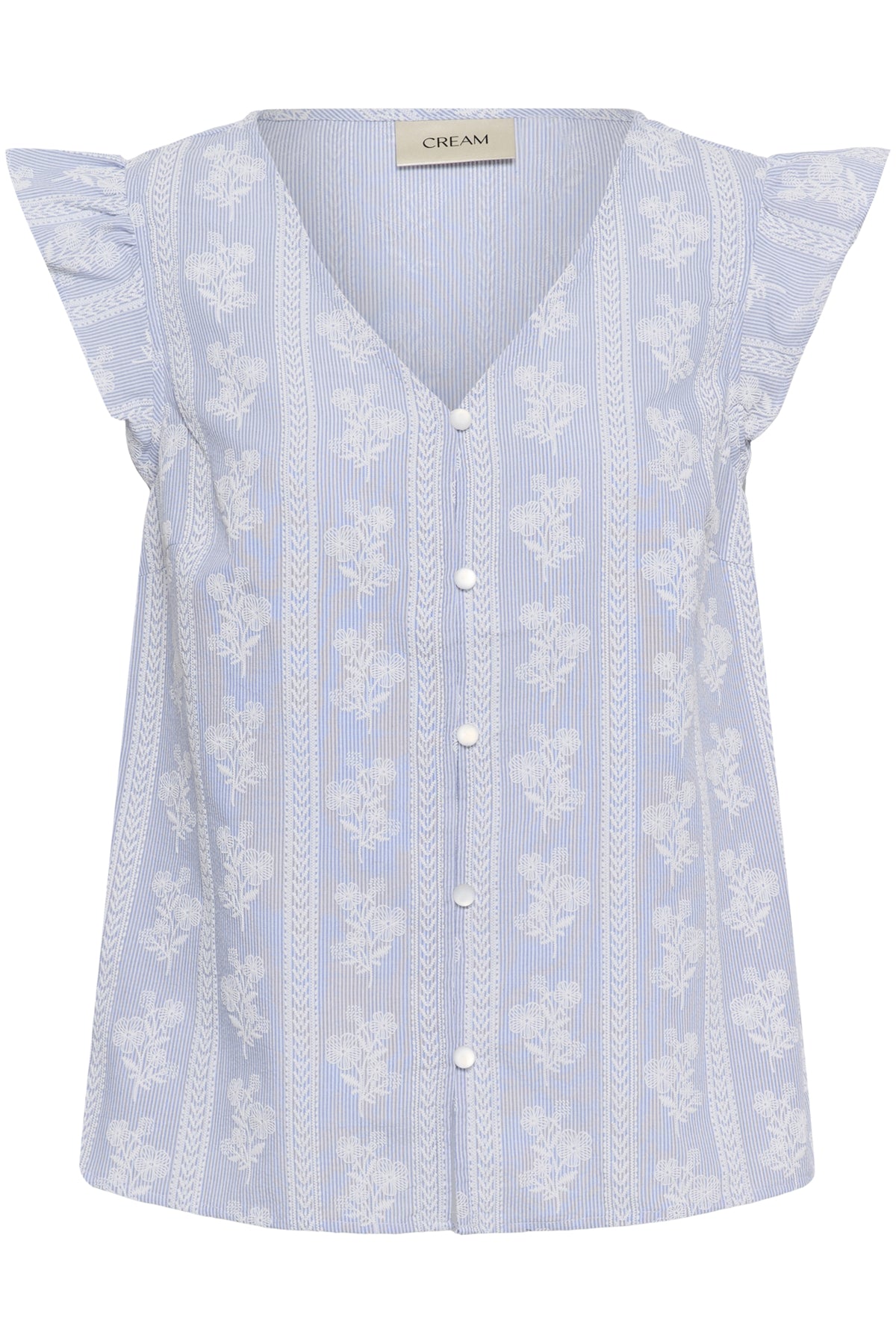 CRAmmeli Sleeveless Blouse Blue White Stripe w. Flowers - - 10615763