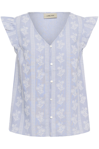 CRAmmeli Sleeveless Blouse Blue White Stripe w. Flowers - - 10615763 Thumbnail