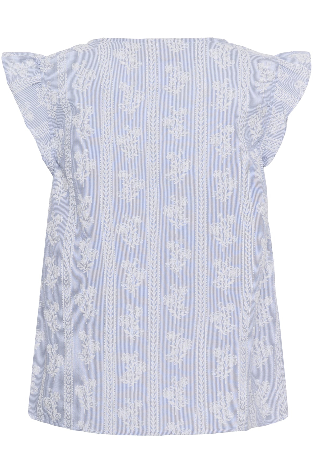 CRAmmeli Sleeveless Blouse Blue White Stripe w. Flowers - - 10615763