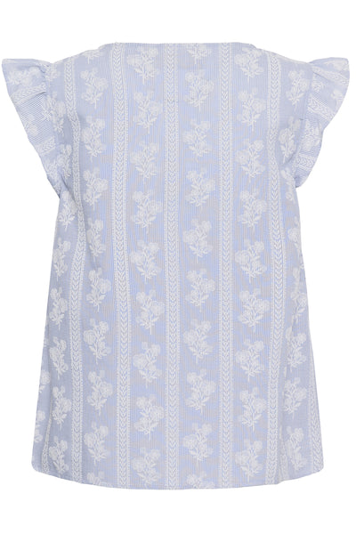 CRAmmeli Sleeveless Blouse Blue White Stripe w. Flowers - - 10615763 Thumbnail