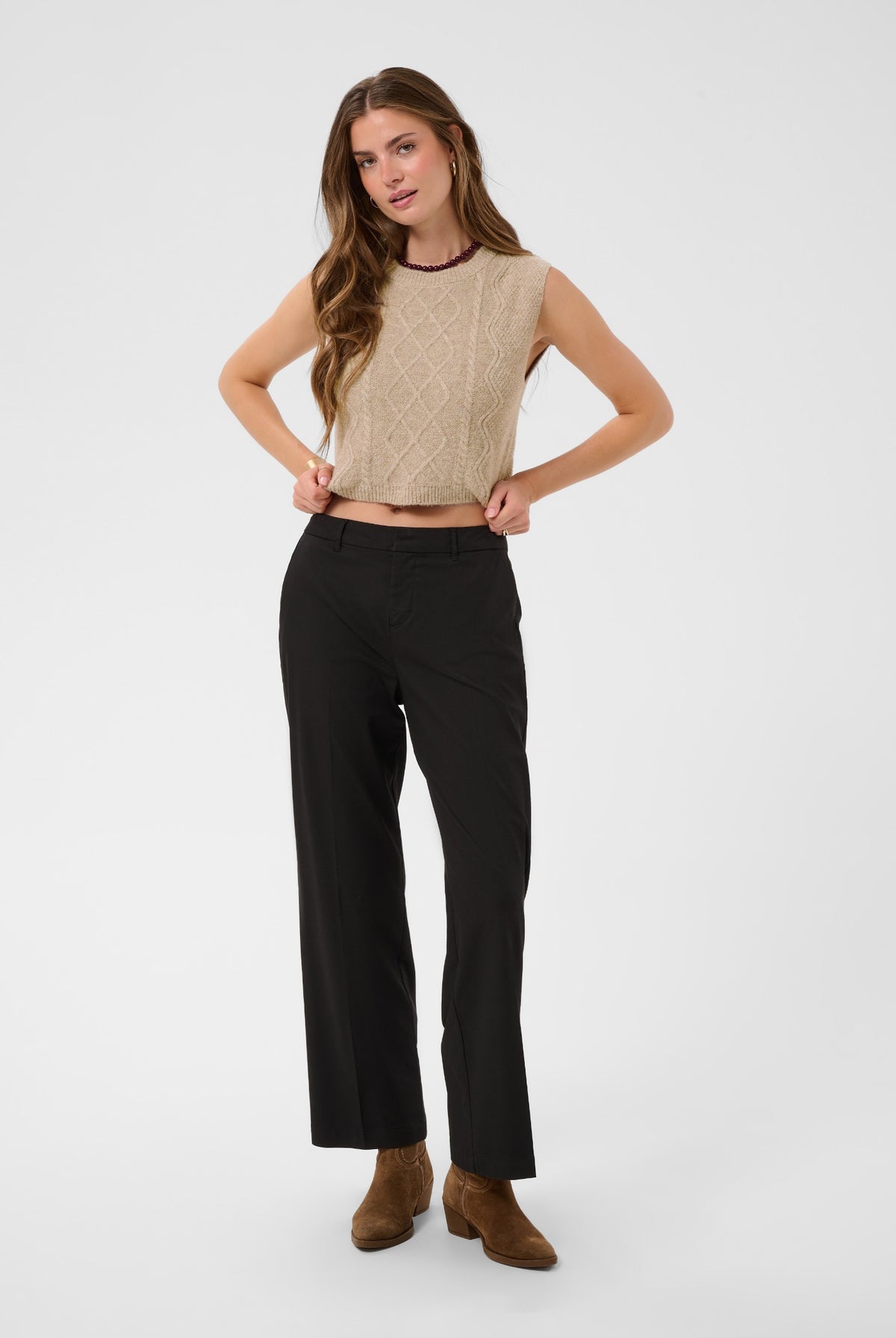 CRStarfi Cable Knit Slipover Oat melange - 100232 - 10615823