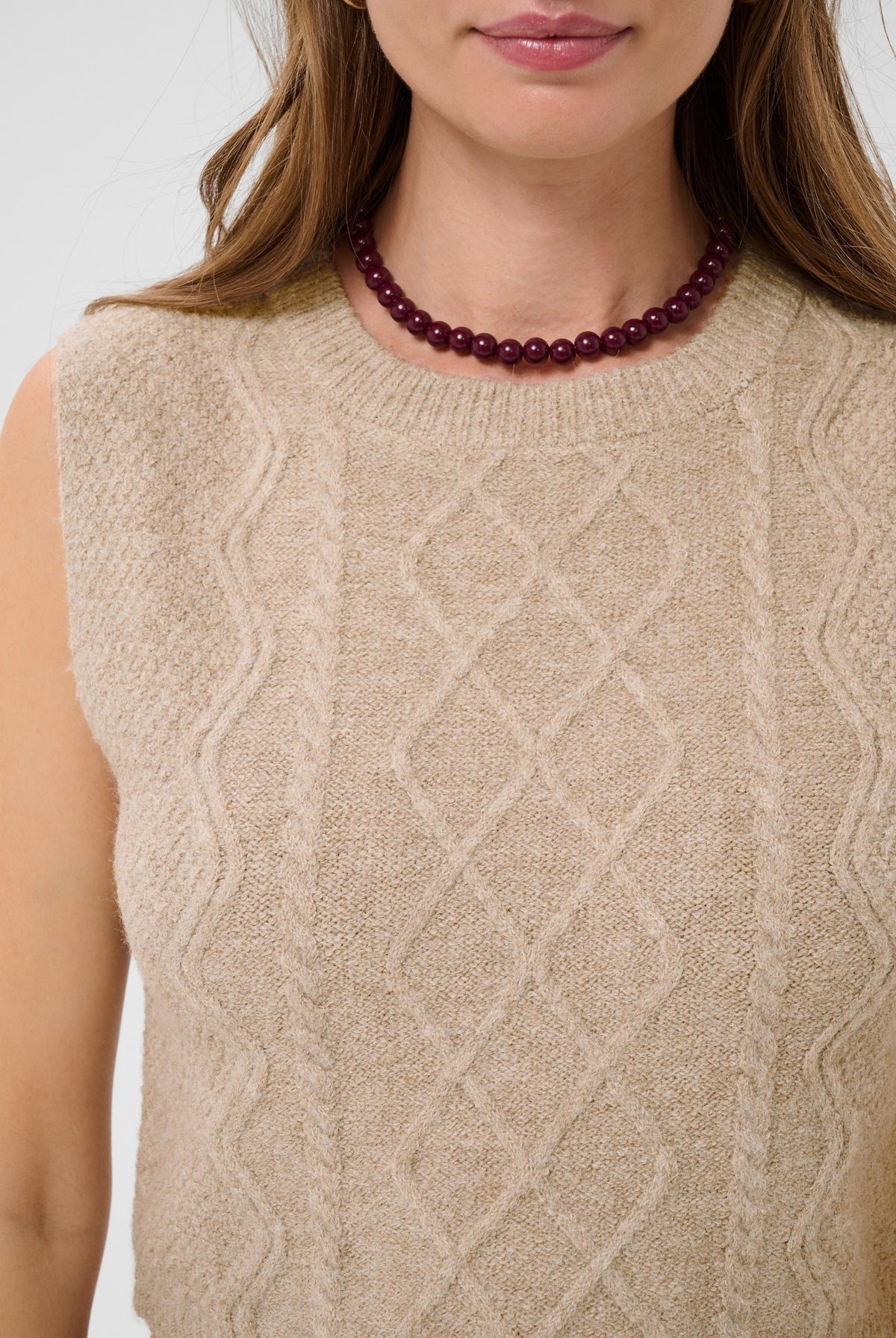 CRStarfi Cable Knit Slipover Oat melange - 100232 - 10615823