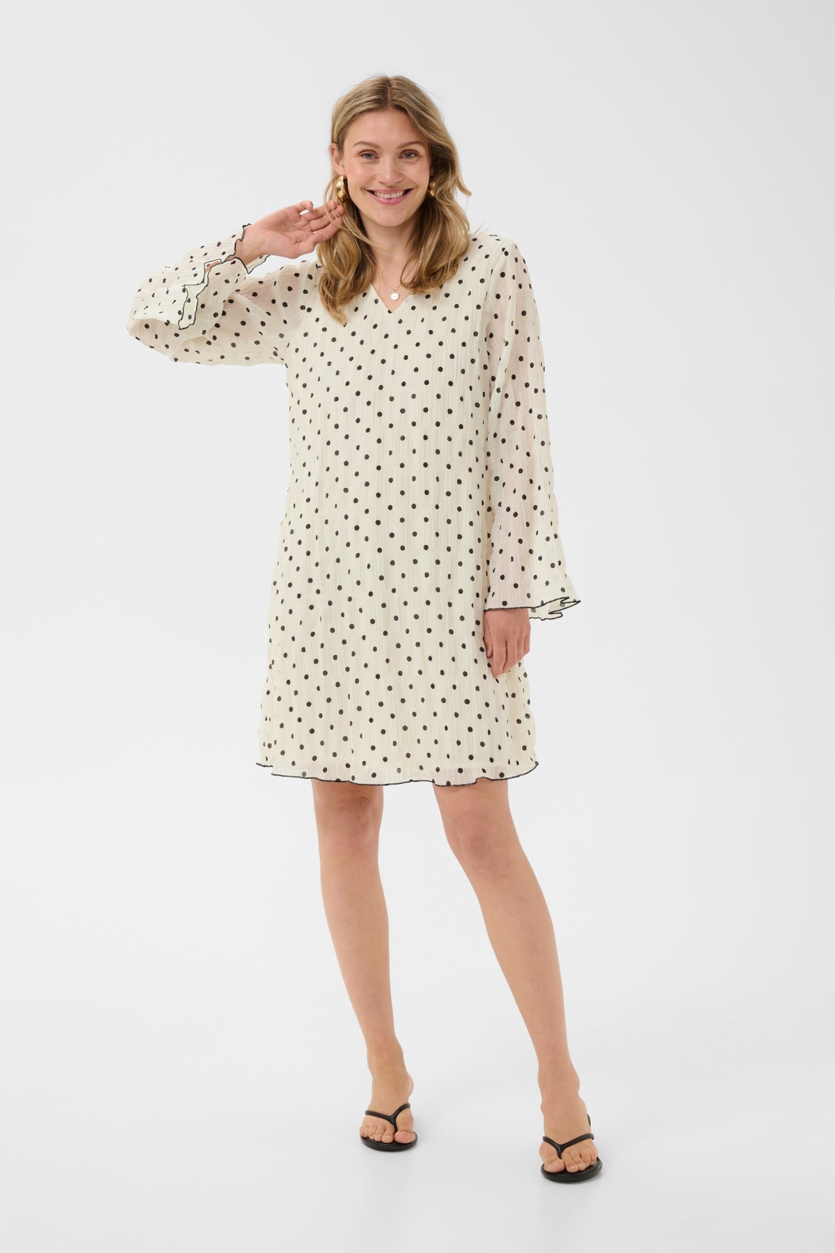 CRLonna Dress White w. Black Dot - 1000746 - 10616012