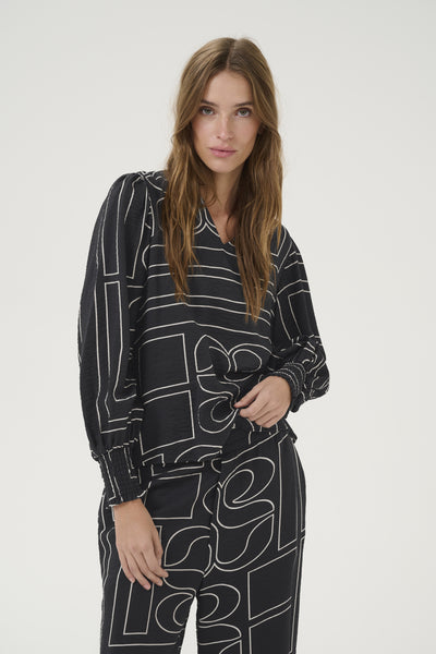 KellyMW Blouse Black AOP - 10704579 Thumbnail