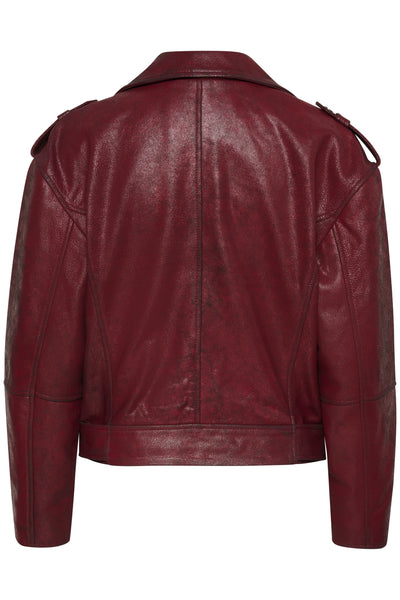 MWGilo Leather Jacket Burgundy Red Wash Thumbnail