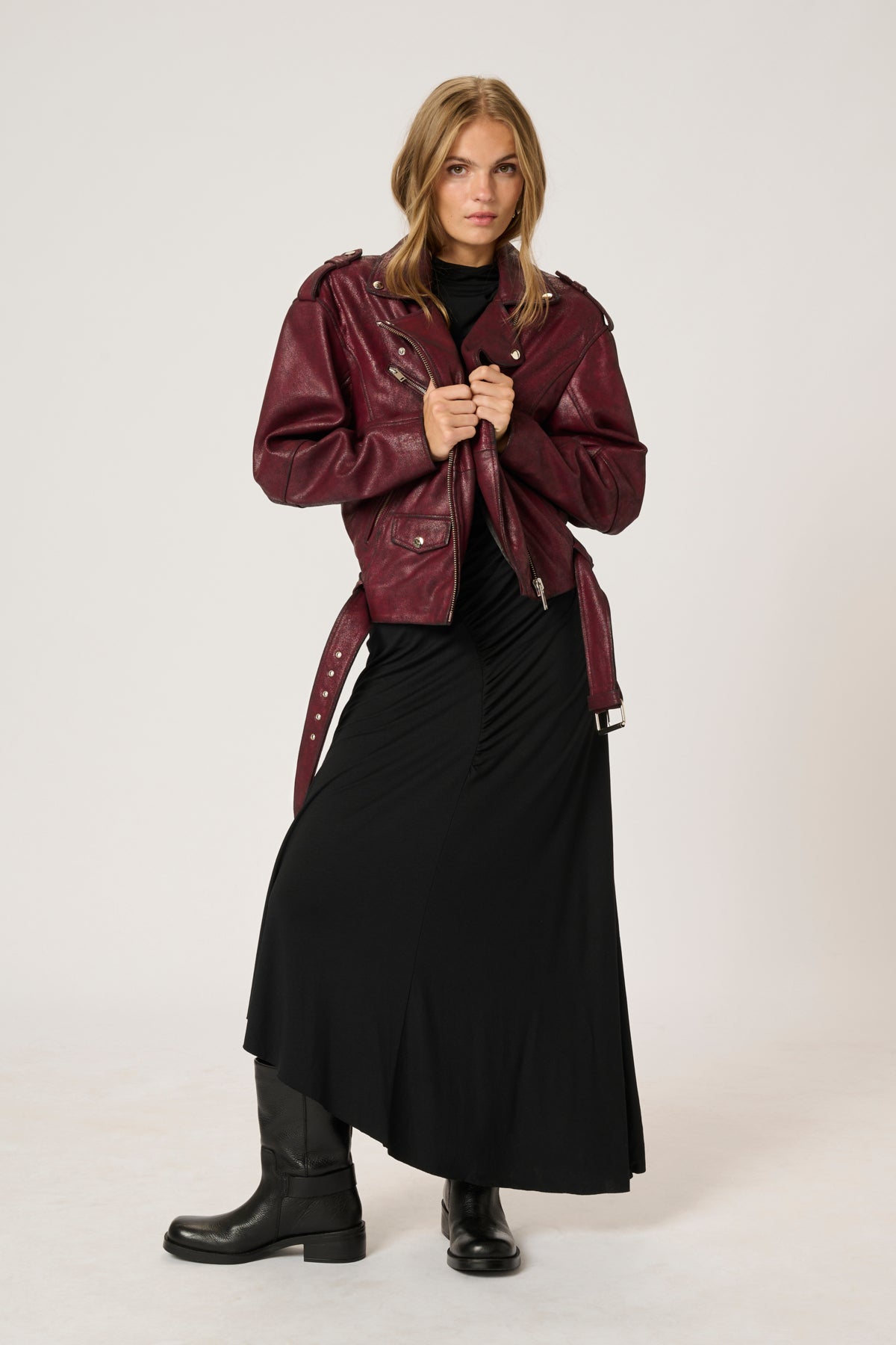 MWGilo Leather Jacket Burgundy Red Wash