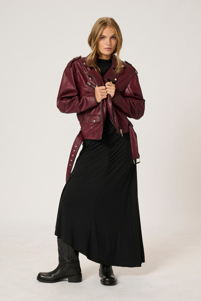 MWGilo Leather Jacket Burgundy Red Wash Thumbnail