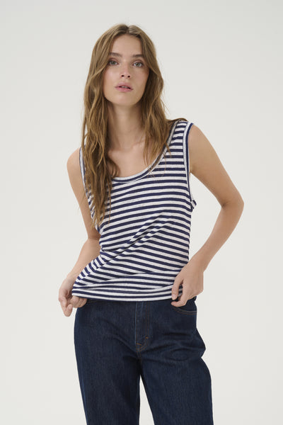LisaMW Striped Top Dark Sapphire Blue Striped - 10704687 Thumbnail