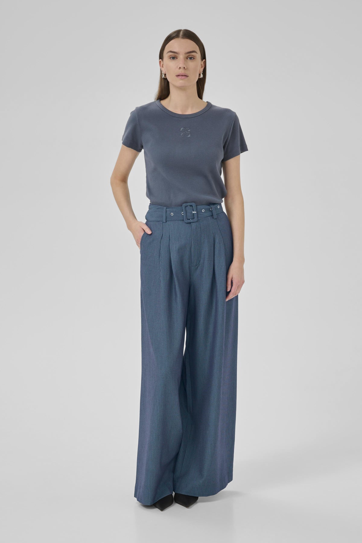 VittaMW High Wide Pant Dark Slate W. Stripe - 10704999