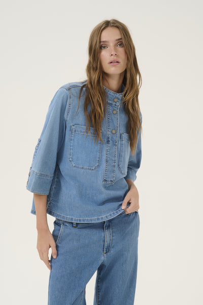 LaraMW 115 Boxy Blouse Medium Blue Wash - 10705079 Thumbnail