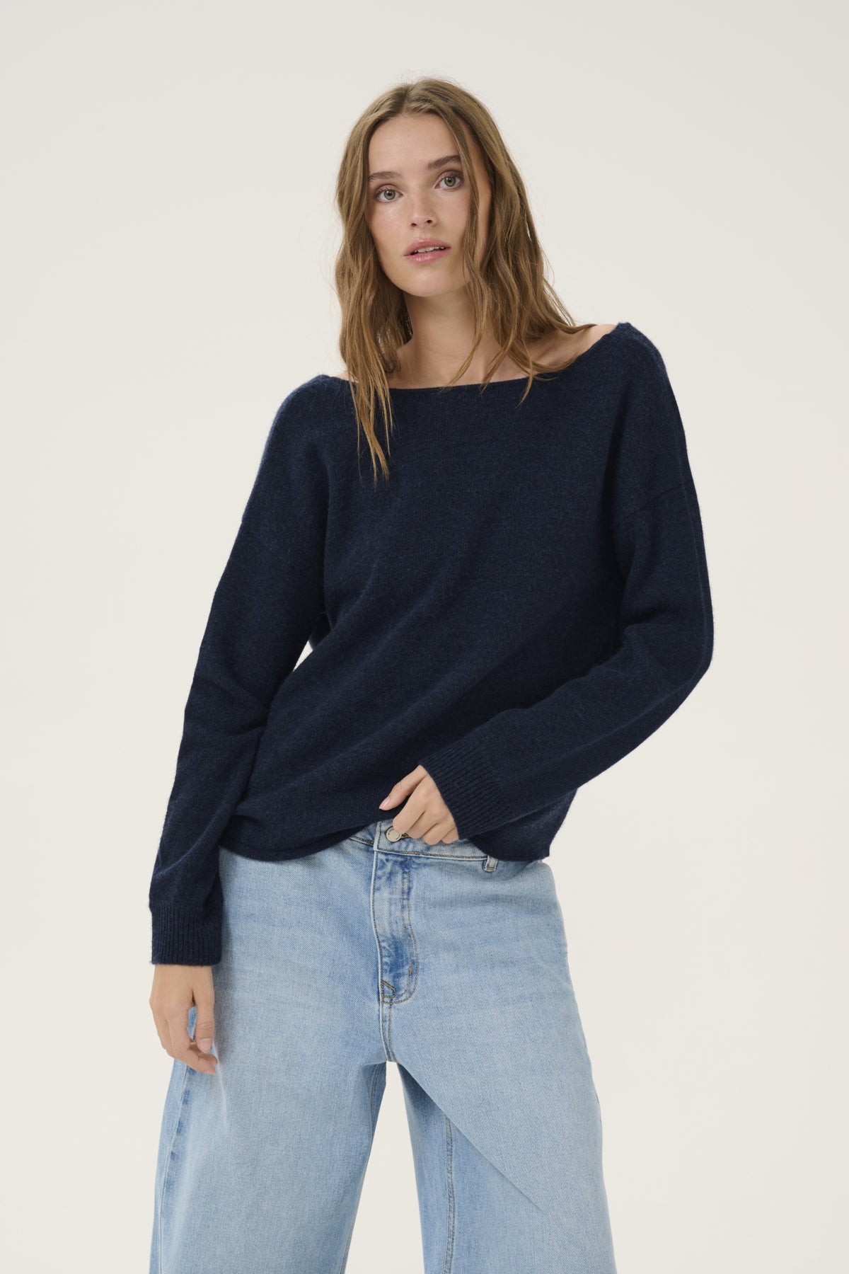HuxiMW Knot Knit Pullover Dark Sapphire Blue Melange - 10705089