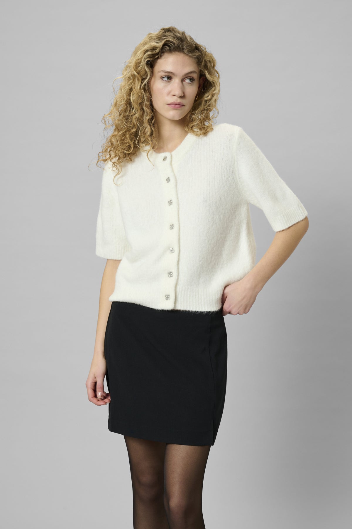 EllieMW Knit Cardigan SS Snow White - 110602 - 10705114
